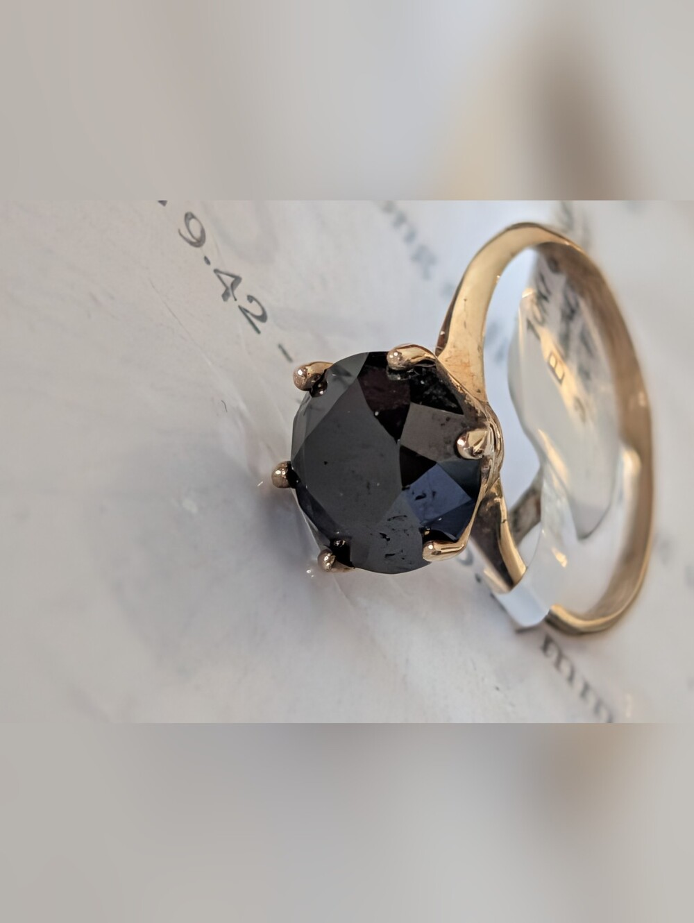 3.7ct Black Diamond Solitaire 10k Gold Ring With Appraisal